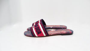 Christian Dior Dway Navy Blue & Pink Printed Canvas Slides