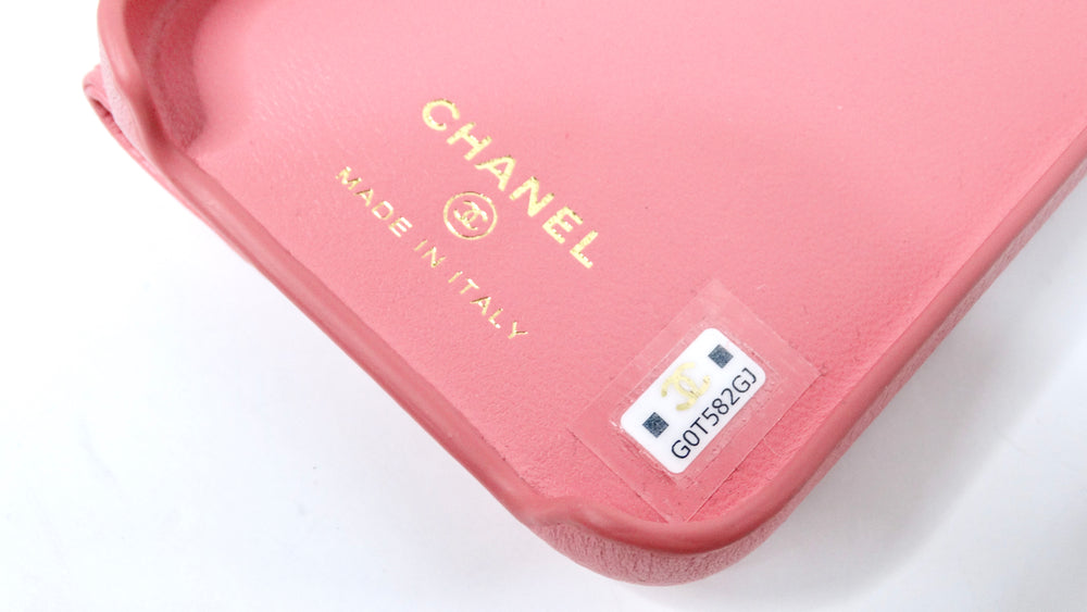 Chanel iPhone 12 Pro Pink Caviar Leather Phone Case With Chain