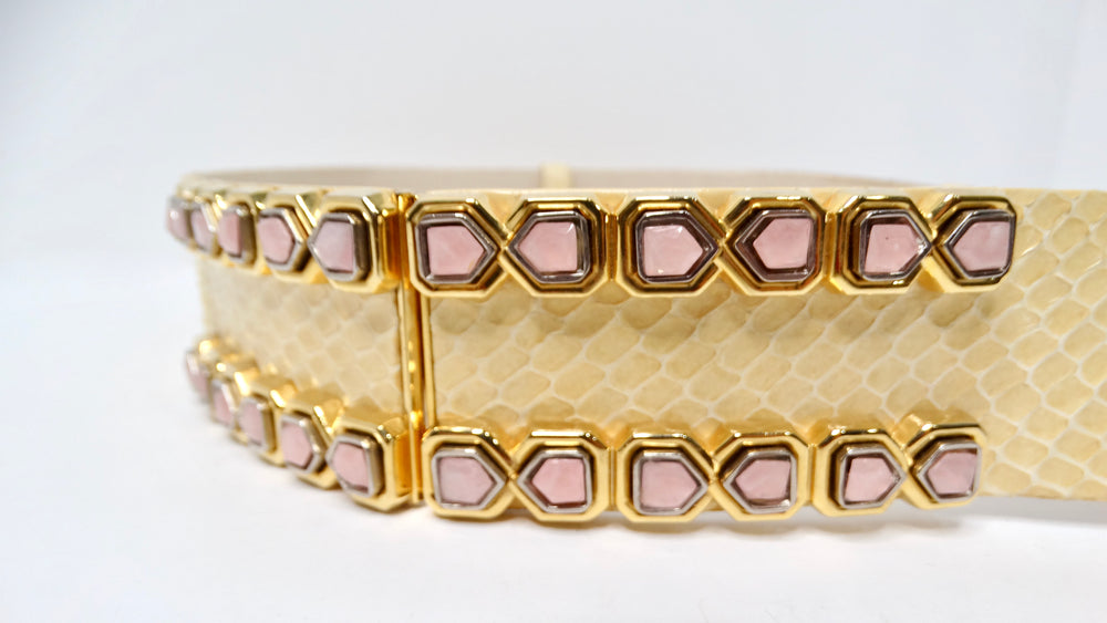 Vintage Judith Leiber Snakeskin Waist Belt With Pink Rhinestone Embellishments