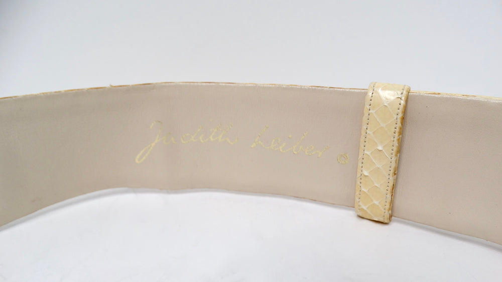 Vintage Judith Leiber Snakeskin Waist Belt With Pink Rhinestone Embellishments