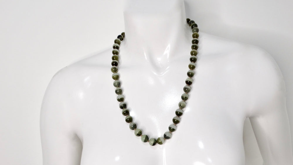 Two-Tone Jade & Sterling Silver Beaded Necklace