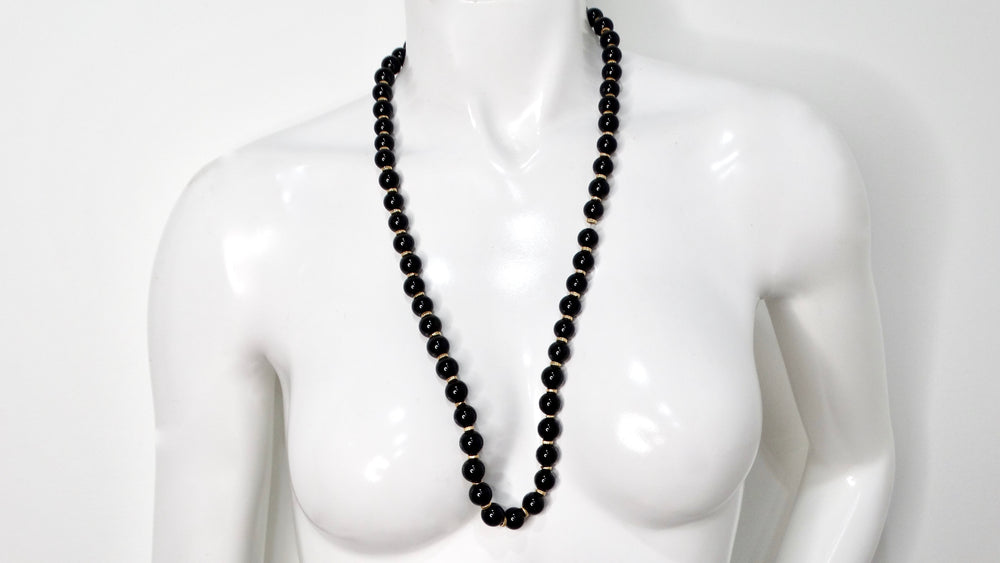 Black Onyx & 14k Yellow Gold Beaded Necklace