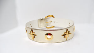 Vintage Escada Champagne Metallic Gold Star Charm Leather Waist Belt