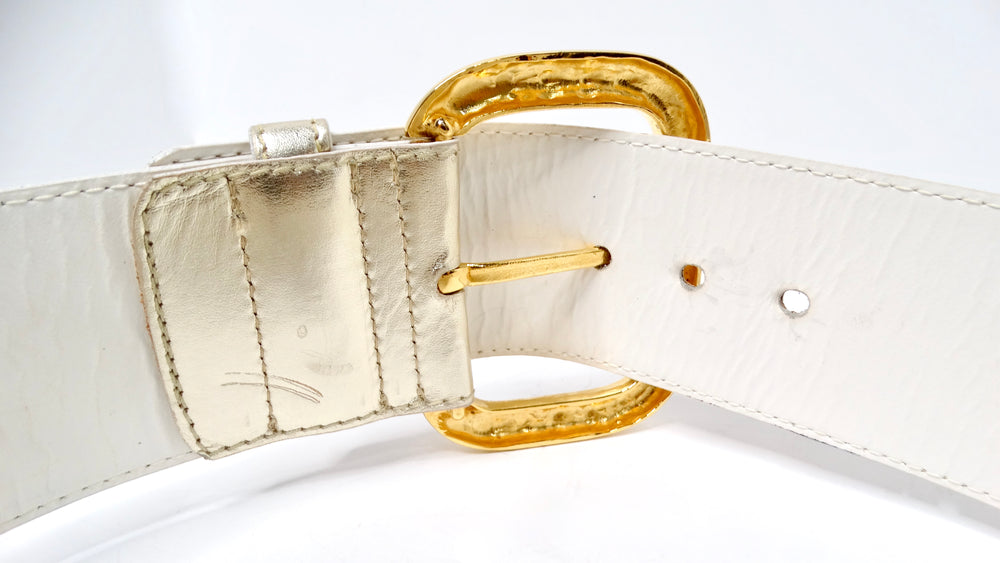 Vintage Escada Champagne Metallic Gold Star Charm Leather Waist Belt