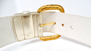 Vintage Escada Champagne Metallic Gold Star Charm Leather Waist Belt