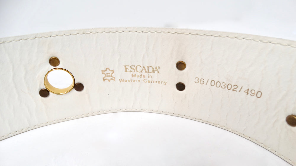 Vintage Escada Champagne Metallic Gold Star Charm Leather Waist Belt