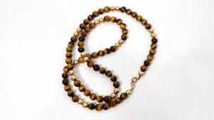 1980s Tiger's Eye and 14k Yellow Gold Beaded Necklace