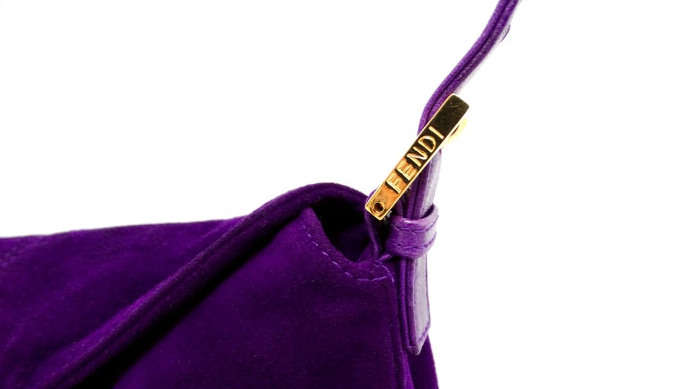 Fendi Circa 1990s Purple Suede & Gold-Tone Baguette Shoulder Bag