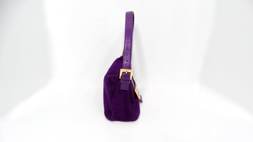 Fendi Circa 1990s Purple Suede & Gold-Tone Baguette Shoulder Bag