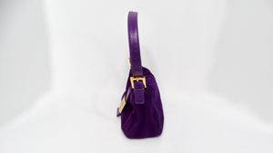 Fendi Circa 1990s Purple Suede & Gold-Tone Baguette Shoulder Bag