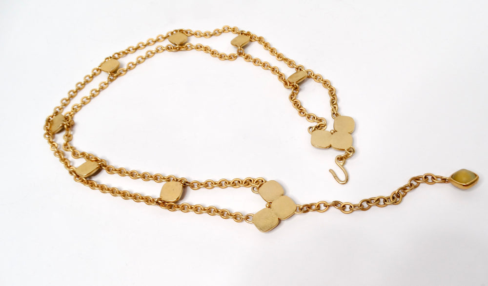 Vintage Gold Tone Chain Link Belt With Olive Green Accents