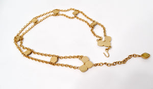 Vintage Gold Tone Chain Link Belt With Olive Green Accents