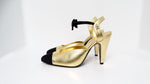 Chanel Gold Metallic Laminated Lambskin Grosgrain Slingback Pumps With Bows