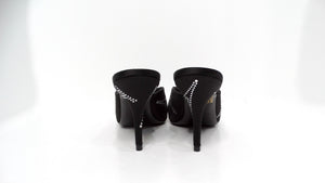 Balenciaga Black Satin Rhinestone Eiffel Tower Kitten Heel Pumps