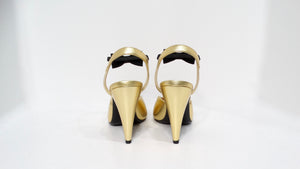 Chanel Gold Metallic Laminated Lambskin Grosgrain Slingback Pumps With Bows