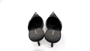 Balenciaga Black Satin Rhinestone Eiffel Tower Kitten Heel Pumps