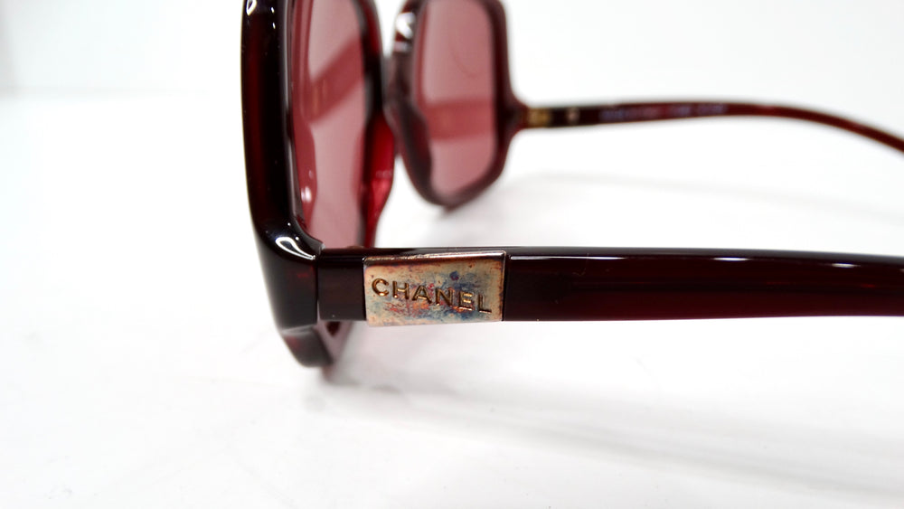 Y2K Chanel Red Oversized Round Tinted Sunglasses