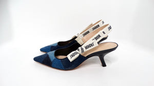 Christian Dior J'ADIOR Denim Patchwork Slingback Kitten Heels