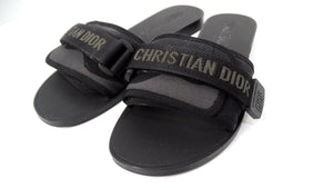 Christian Dior Dio(r)Evolution Black Grosgrain Trim & Velcro Strap Slides