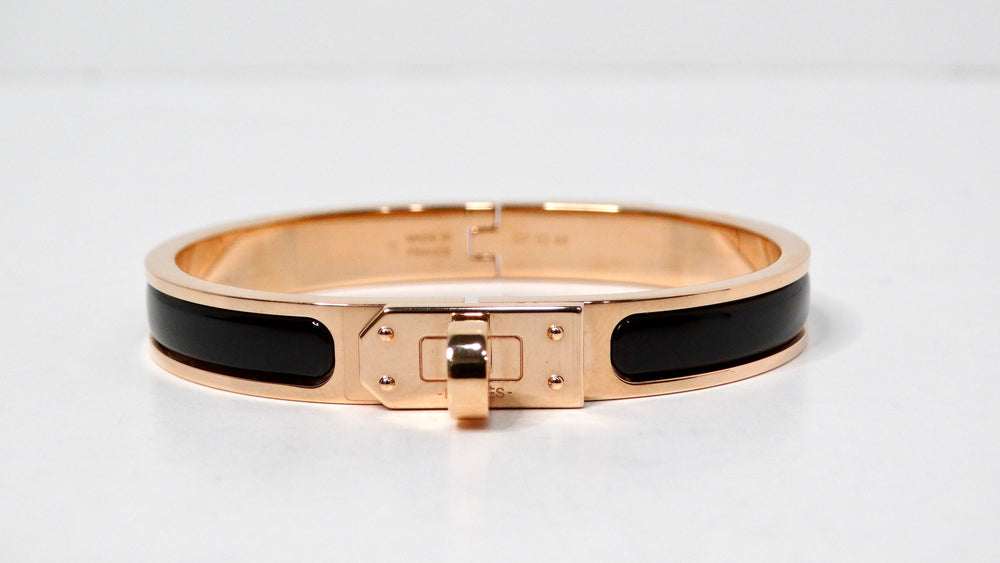 Hermes Rose Gold Plated & Black Noir Mini Clic Kelly Bracelet