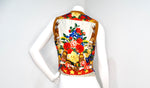 Brown Suede and Silk Printed Horse & Flowers Motif Vest