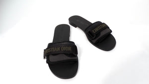 Christian Dior Dio(r)Evolution Black Grosgrain Trim & Velcro Strap Slides