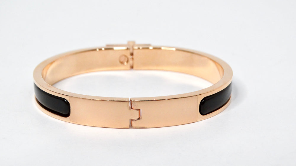 Hermes Rose Gold Plated & Black Noir Mini Clic Kelly Bracelet