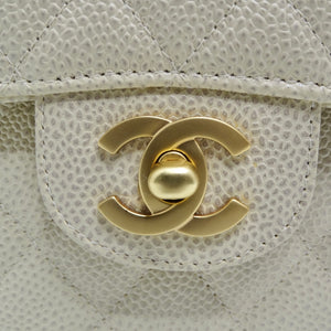 21S White Caviar Quilted Classic Flap Small Light Gold Hardware