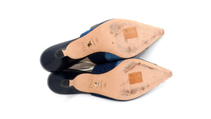 Christian Dior J'ADIOR Denim Patchwork Slingback Kitten Heels