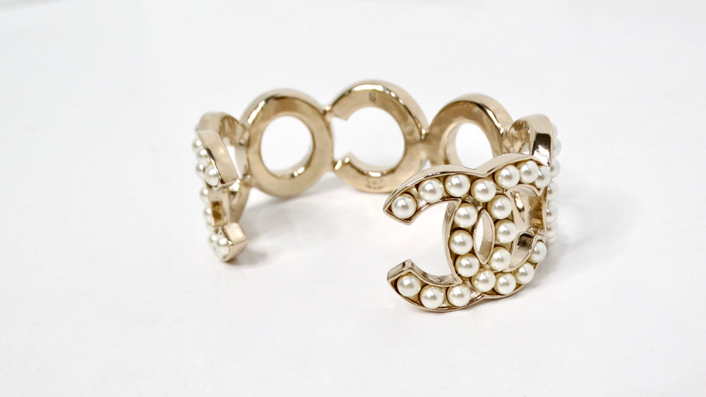 Chanel COCO Pearl 14K Gold Plated Cuff