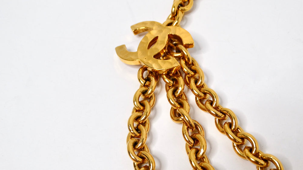 Chanel 1980s Yellow Gold-Tone CC Logo Triple Chain Belt