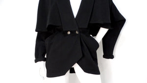 Gianni Versace 1980s Black Wool Cinched Jacket With Cape Detail Feature