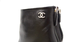 Chanel Black Lambskin Leather Heel Ankle Boots