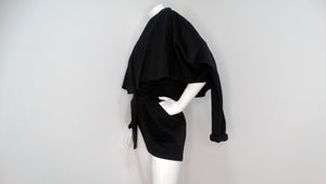 Gianni Versace 1980s Black Wool Cinched Jacket With Cape Detail Feature