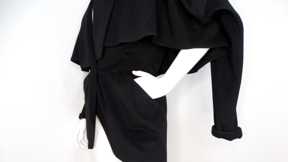 Gianni Versace 1980s Black Wool Cinched Jacket With Cape Detail Feature