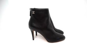 Chanel Black Lambskin Leather Heel Ankle Boots