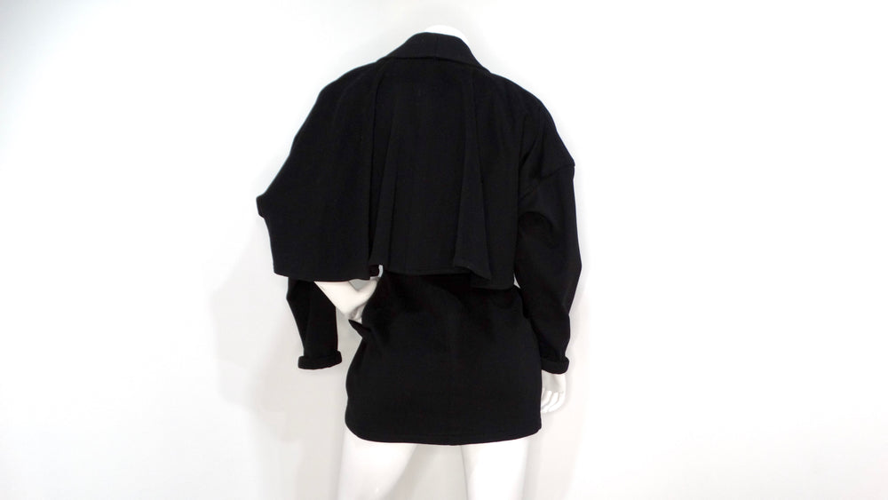 Gianni Versace 1980s Black Wool Cinched Jacket With Cape Detail Feature