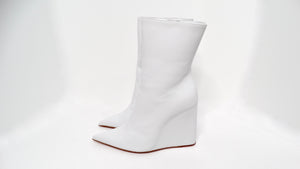 Amina Muaddi Pernille White Leather Wedge Boots