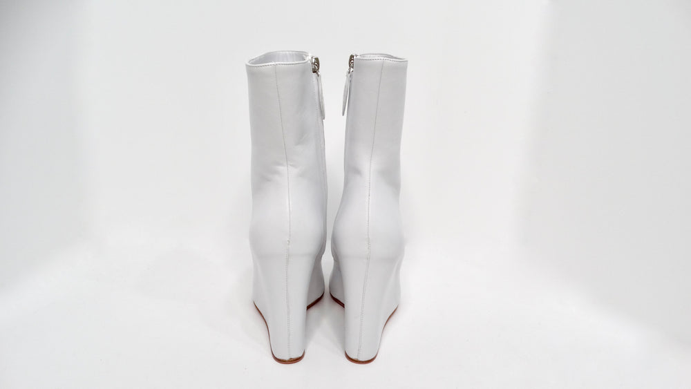 Amina Muaddi Pernille White Leather Wedge Boots