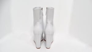 Amina Muaddi Pernille White Leather Wedge Boots