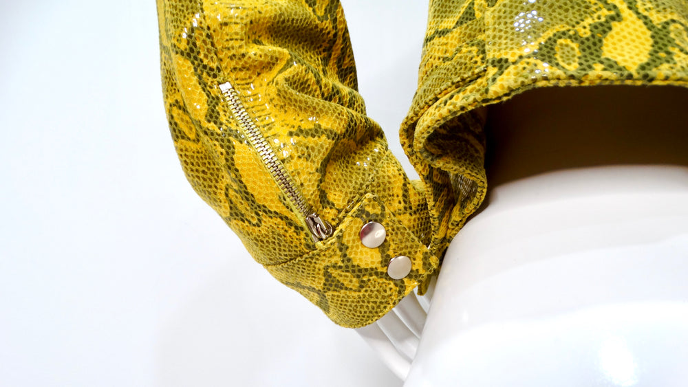 Y2K Yellow Python-Print Suede Biker Style Jacket