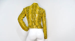 Y2K Yellow Python-Print Suede Biker Style Jacket