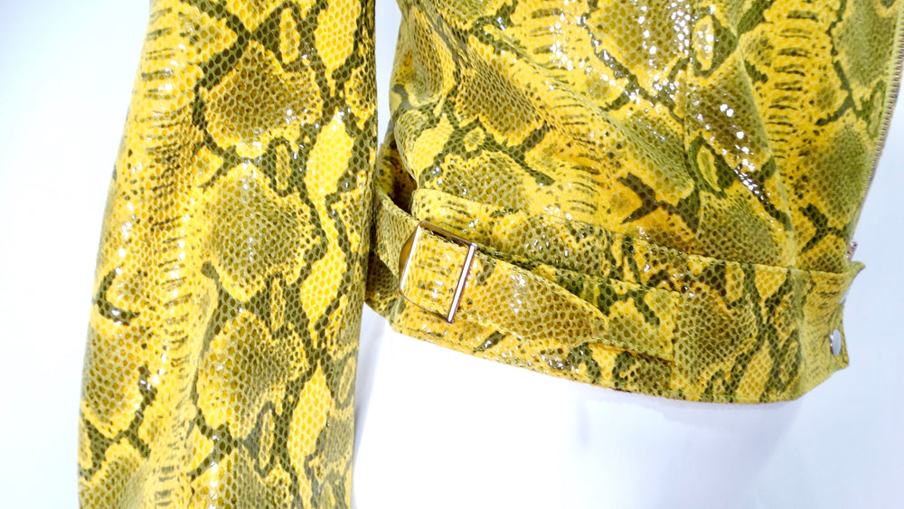 Y2K Yellow Python-Print Suede Biker Style Jacket