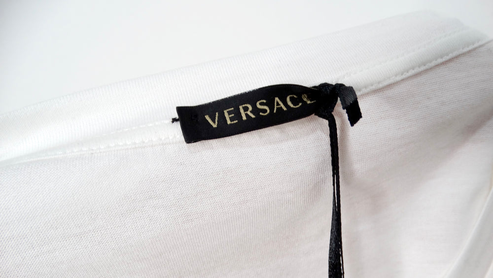 Versace Hot Pink Embroidered White Cotton T-Shirt