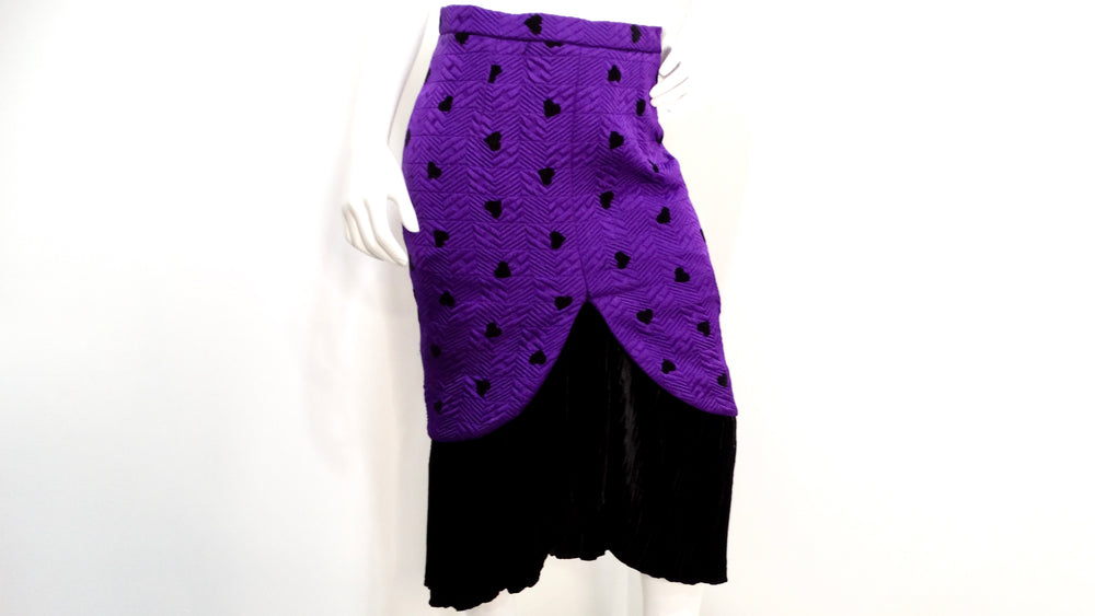 1980s Purple & Black Hearts Blazer & Pencil Skirt Suit Set