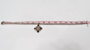 Vintage Sterling Silver Gemstone Cross Pendant Rope Chain Necklace