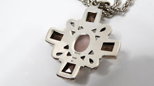 Vintage Sterling Silver Gemstone Cross Pendant Rope Chain Necklace