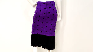 1980s Purple & Black Hearts Blazer & Pencil Skirt Suit Set