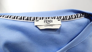 Fendi Light Blue Cotton Logo Embossed Crop Top T-Shirt