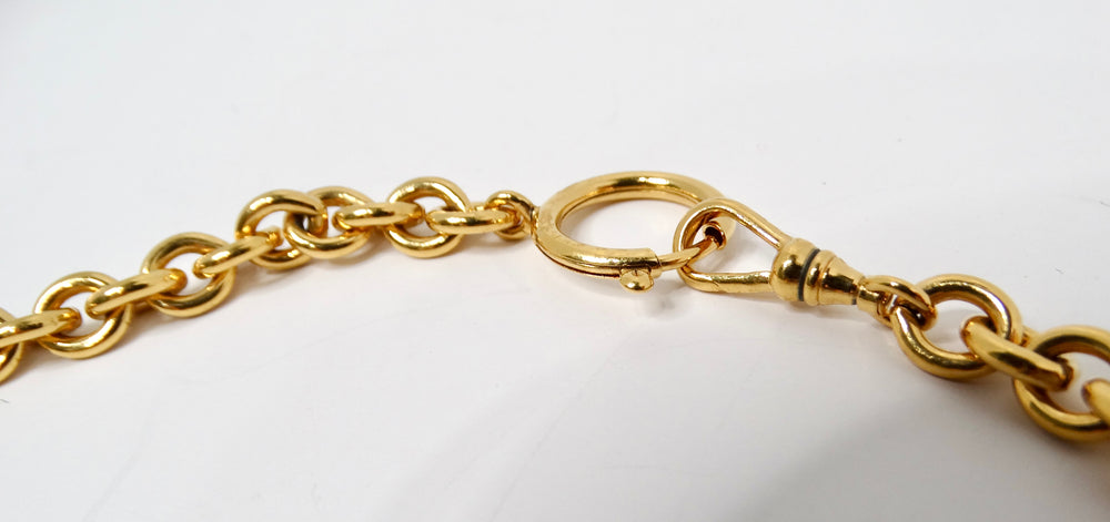 1993 Chanel Red Gripoix Gold Tone Cross Pendant Chain Link Necklace